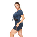 2021 aktive Frauen Feste Farbkleidung hohe Taille Zwei Stücke Shorts und BH Fitness Workout Yoga Set